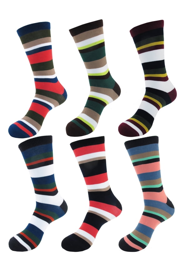 Men's Rayon from Bamboo Stripe Crew Socks - Assortment 6A - Extra Large - 6 Pairs