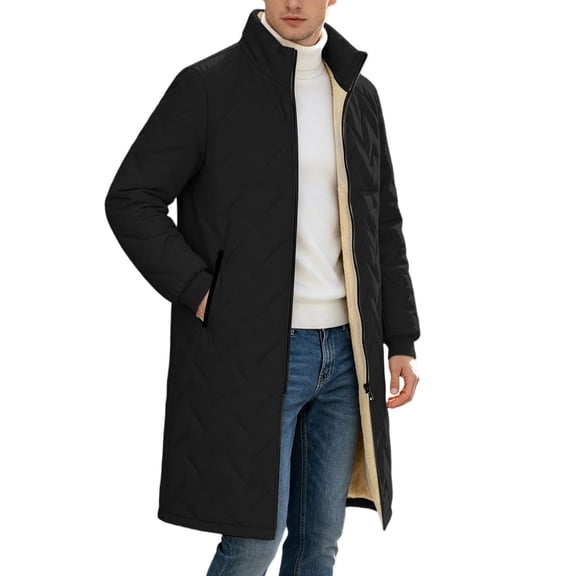 Men's Extra Long Parka Winter Coats Jacket Heavy Warm Water-resistant Outerwear Cold Weather for Fall Winter Outfits(Black,XXXL)