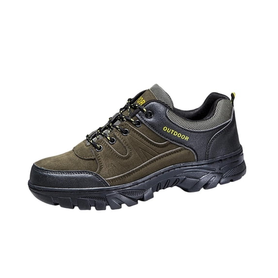 Men's Extra Wide Plus Size Faux Leather Hiking Shoes Outdoor Walking Shoes Low-top Work Shoes Soft Toe with Arch Support for Heel Pain Relief - Rugged Core Size 6.5-9.5 Army Green