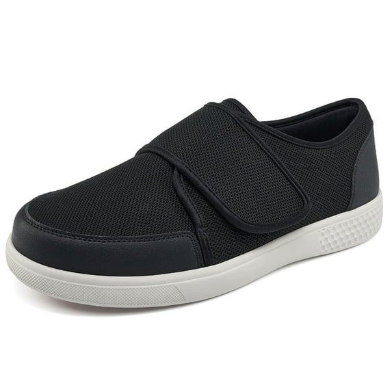 CBMTCR Men's Walking Shoes with Adjustable Closure, Extra Wide, Arch Support, Black, 9 X-Wide