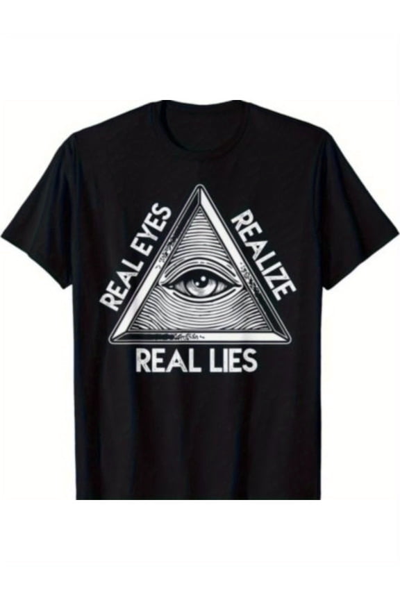 Men's Eye-Opening 'See The Eye, Realize Real Lies' Graphic T-Shirt - 100% Cotton Relaxed Fit Vintage Streetwear Tee with All-Seeing Eye & Pyramid Design, Bold Statement Slogan, Ca