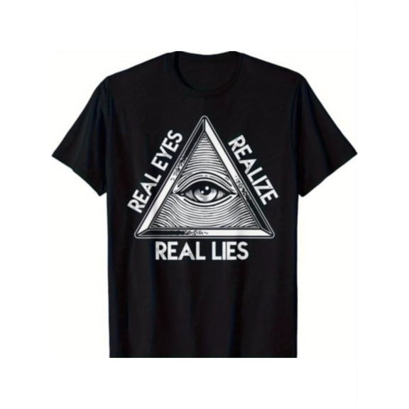 Men's Eye-Opening 'See The Eye, Realize Real Lies' Graphic T-Shirt - 100% Cotton Relaxed Fit Vintage Streetwear Tee with All-Seeing Eye & Pyramid Design, Bold Statement Slogan, Ca