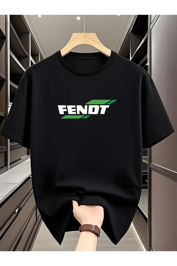 Men's FENDT Pattern T-Shirt - Stretch Knit Crew Neck Short Sleeve, Breathable