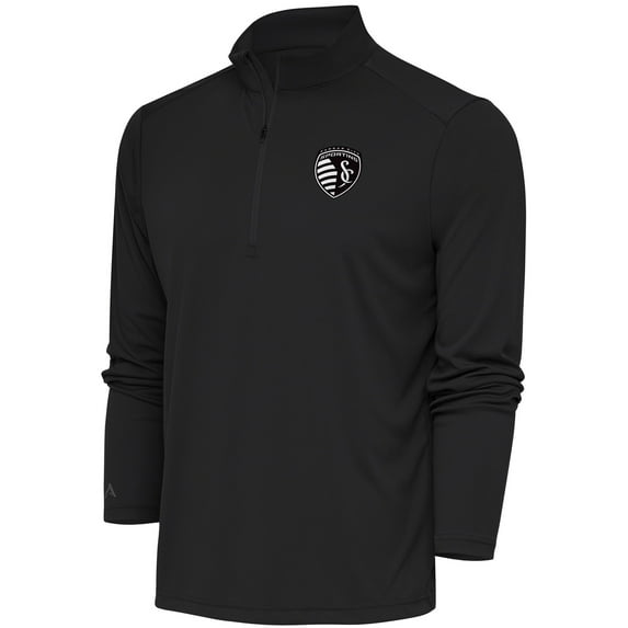 Men's Antigua Charcoal Sporting Kansas City Brushed Metallic Tribute Quarter-Zip Top