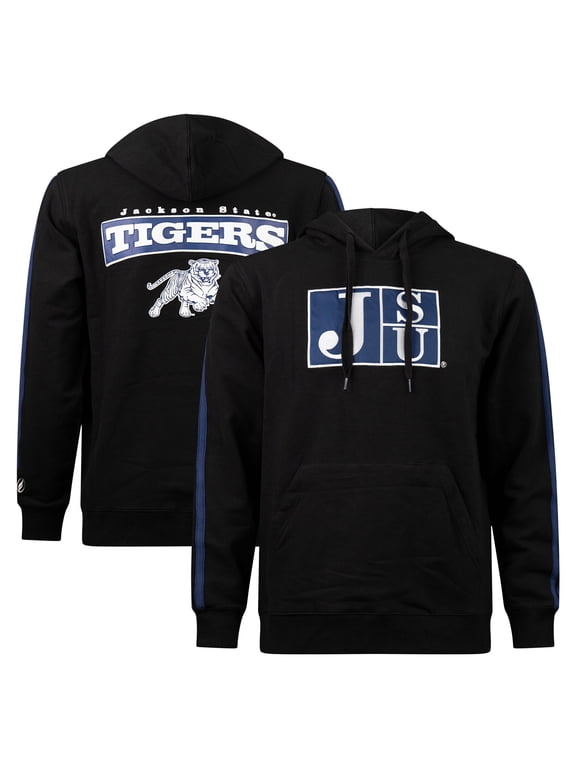 Men's Black Jackson State Tigers Striped Oversized Print Pullover Hoodie