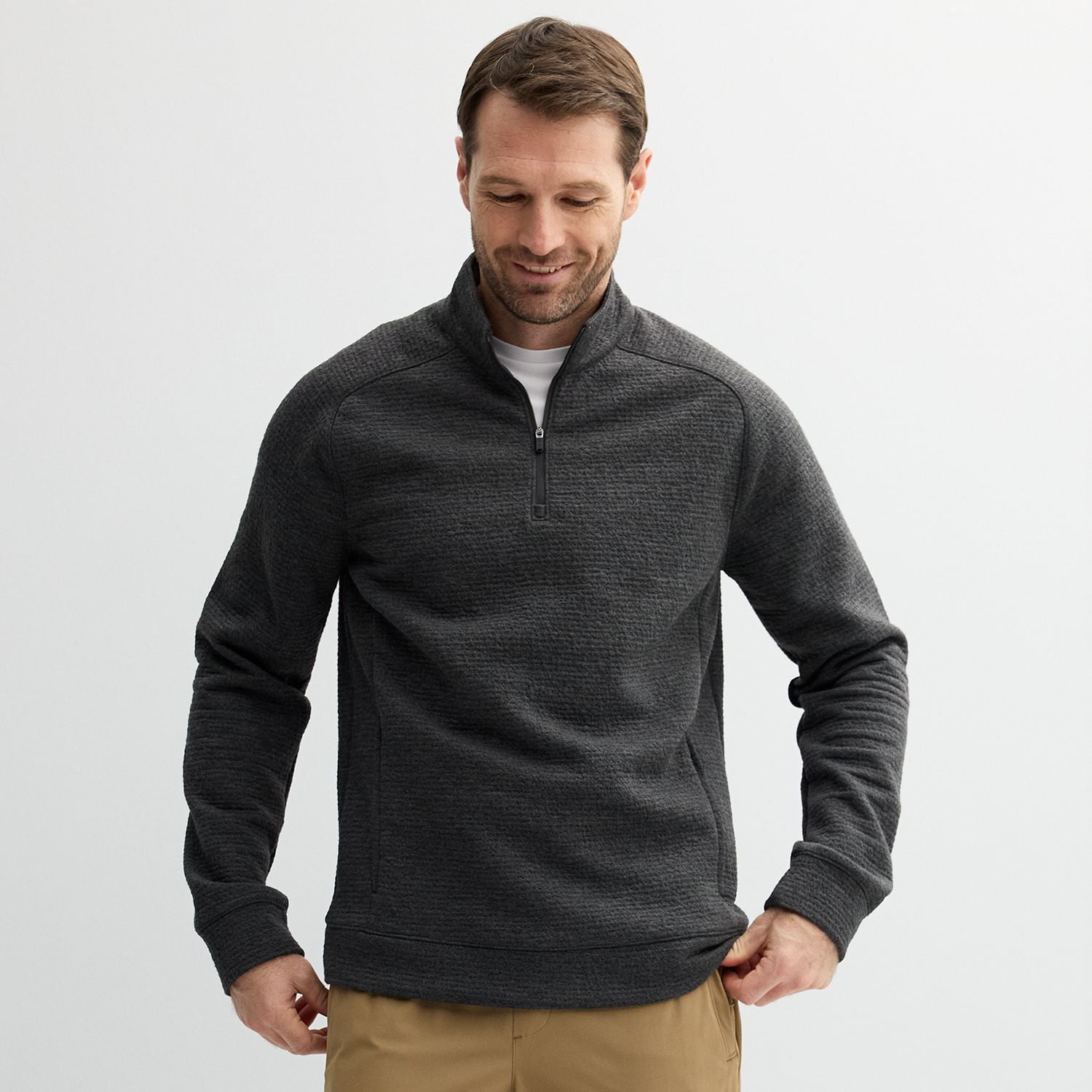 Men's FLX 1/4-Zip Textured Pullover Color: Mineral Black Size: S