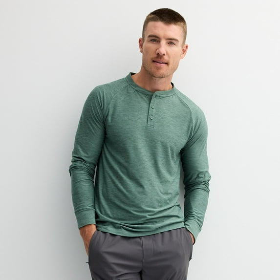 Men's FLX Long Sleeve Luxury Soft Wander Henley Color: Aspen Gray Size: S