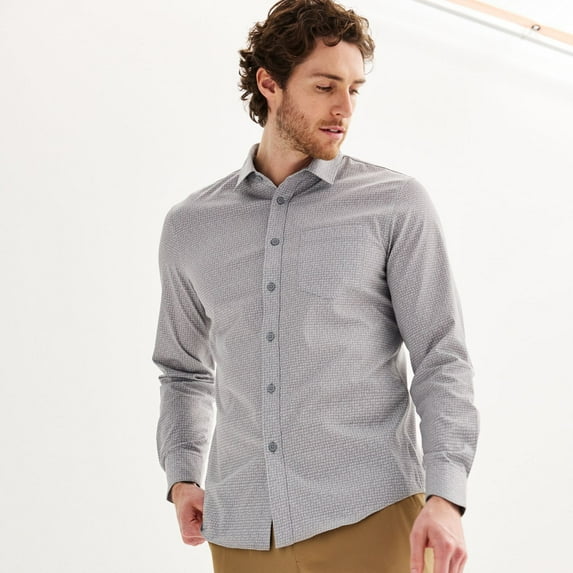 Men's FLX Slim Performance Untucked-Fit Button Down Long Sleeve Shirt Color: Flagstone Size: M SLIM