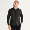 thumbnail image 1 of Men's FLX Slim Performance Untucked-Fit Button Down Long Sleeve Shirt Color: Jet Black Size: S SLIM, 1 of 4