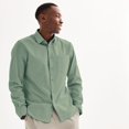 thumbnail image 1 of Men's FLX Slim Performance Untucked-Fit Button Down Long Sleeve Shirt Color: Sage Green Size: M SLIM, 1 of 4
