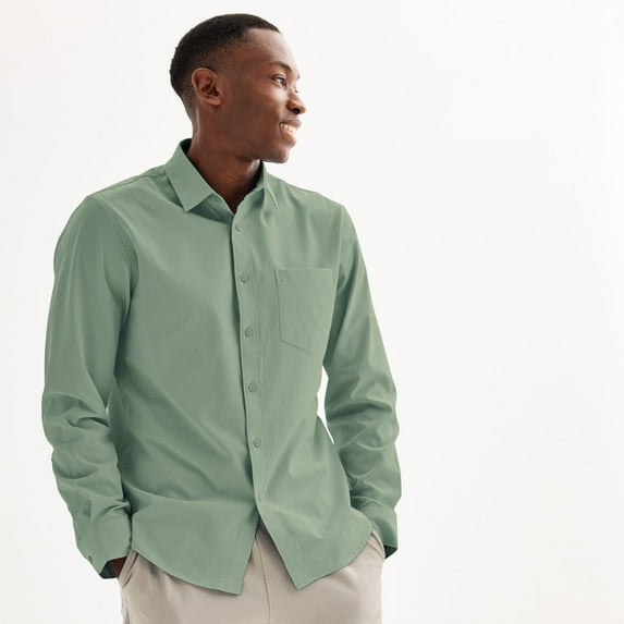 Men's FLX Slim Performance Untucked-Fit Button Down Long Sleeve Shirt Color: Sage Green Size: M SLIM