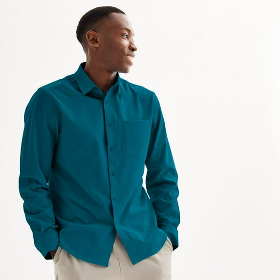 Men's FLX Slim Performance Untucked-Fit Button Down Shirt Color: Mystery Teal Size: XL SLIM