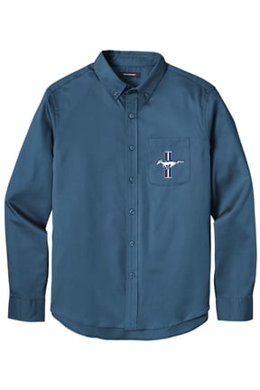 Men's FORD MUSTANG LEGEND LIVES GT CREST Twill Shirt with Pocket, Extra-Small Regatta Blue