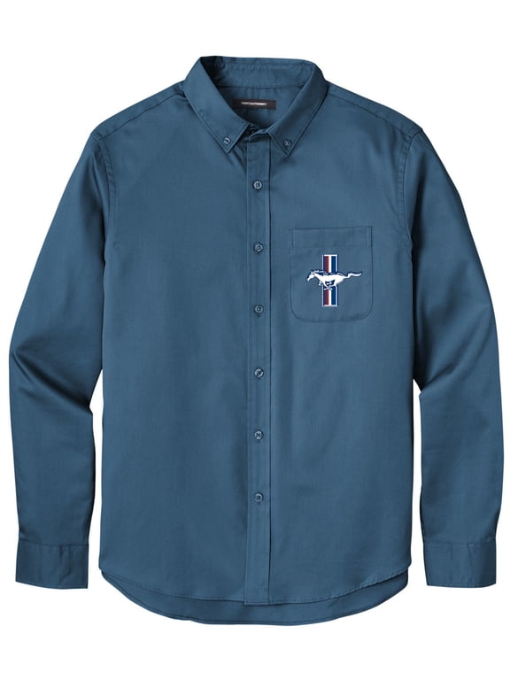 Men's FORD MUSTANG LEGEND LIVES GT CREST Twill Shirt with Pocket, Medium Regatta Blue