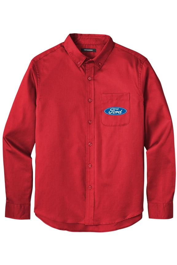 Men's FORD OVAL LOGO Twill Shirt with Pocket, Extra-Small Rich Red