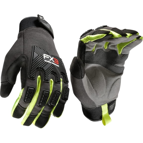 Men's FX3 Impact Protection Gloves Work Gloves with Grip/Safety D3O Technology for Impact Protection, Tough Synthetic Leather Touchscreen-Compatible Black with Hi-Viz Yellow - XXL
