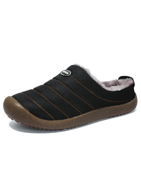 Men's Fabric Slip-On Winter Moccasin Slippers, Fuzzy Fleece Lined Warm Indoor Outdoor Shoes, Rubber Non-Slip Sole Closed Back Winter Casual Shoes, Plus Sizes Available
