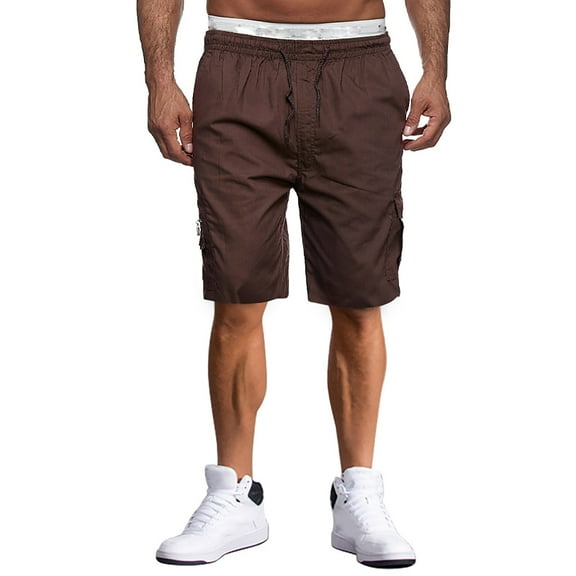 Men's Fabric Spliced Beach Shorts, Casual Printed Vacation Shorts with Elastic Waist & Quick-Dry Material ,Brown M