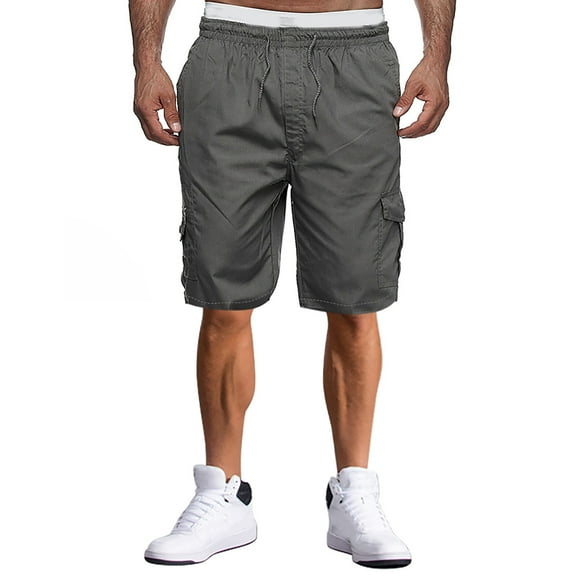Men's Fabric Spliced Beach Shorts, Casual Printed Vacation Shorts with Elastic Waist & Quick-Dry Material ,Gray M