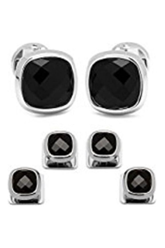 Men's Faceted Onyx Cushion Stainless Steel Stud Set