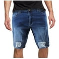 thumbnail image 1 of Men's Faded Wash Denim Distressed Slim Fit Stretch Skinny Jean Shorts (Medium Blue, 38), 1 of 3