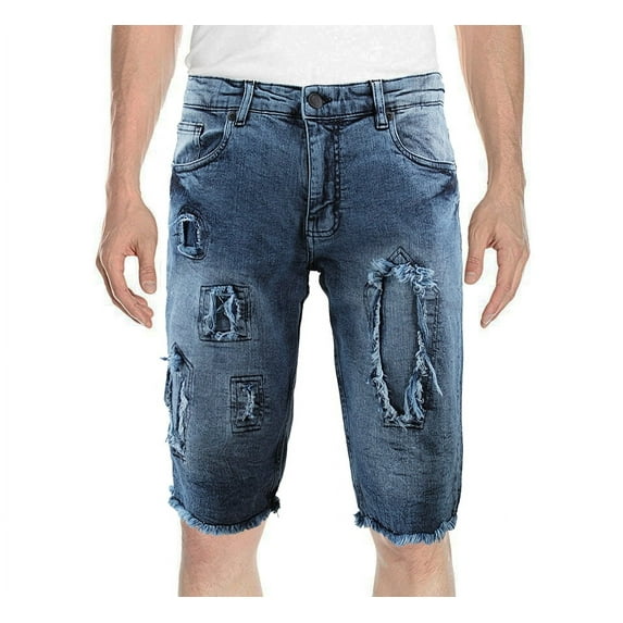 Men's Faded Wash Distressed Fringe Skinny Slim Fit Jean Stretch Denim Shorts (5107 Indigo, 34)