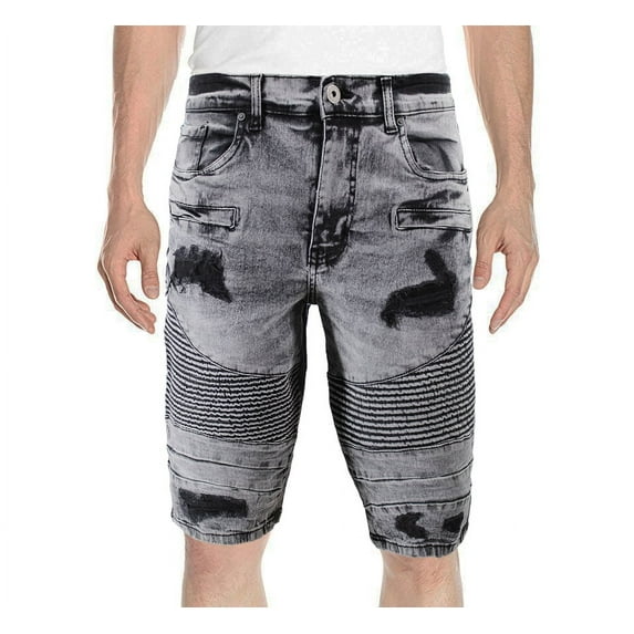 Men's Faded Wash Distressed Fringe Skinny Slim Fit Jean Stretch Denim Shorts (7007 Ice Black, 40)