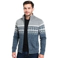 thumbnail image 1 of Men's Fair Isle Knit Full Zip Mock Neck Sweater Long Sleeve Casual Zip-Up Cardigan, 1 of 4