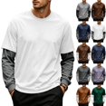 thumbnail image 1 of Men's Fake 2-Piece Layered Solid Shirts Casual Pullover Cyan L, 1 of 6