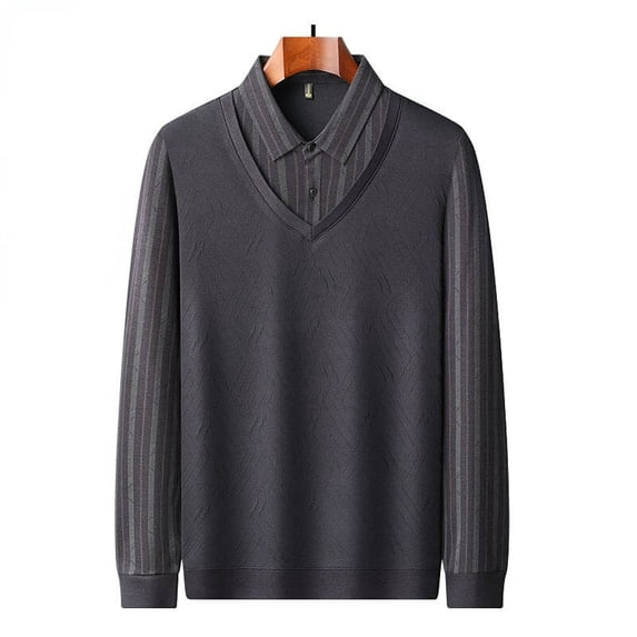 Men's Fake Two Piece Knitted Business Casual Long Sleeve Shirt
