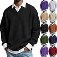 thumbnail image 1 of Men's Fake Two Piece Long Sleeve Sweatshirt, V Neck Waffle Texture, Solid Loose Fit, Daily Layering Outer Top For Male, 1 of 8