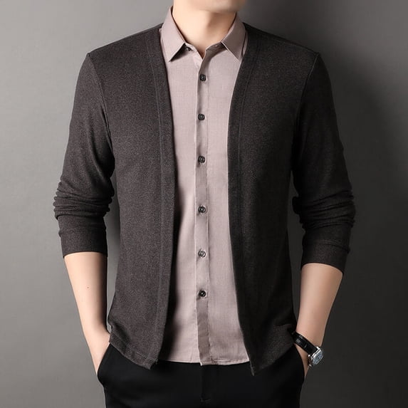 Men's Fake Two-Piece Shirt Sweater Cardigan Jacket-Casual Business