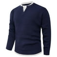 thumbnail image 1 of Men's Fake Two Piece Sweater Round Neck Elastic Knit Base Layer Long Sleeve, 1 of 5