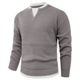 thumbnail image 1 of Men's Fake Two Piece Sweater Round Neck Elastic Knit Base Layer Long Sleeve, 1 of 5