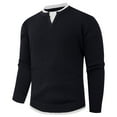 thumbnail image 1 of Men's Fake Two Piece Sweater Round Neck Elastic Knit Base Layer Long Sleeve, 1 of 5