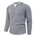 thumbnail image 1 of Men's Fake Two Piece Sweater Round Neck Elastic Knit Base Layer Long Sleeve, 1 of 7