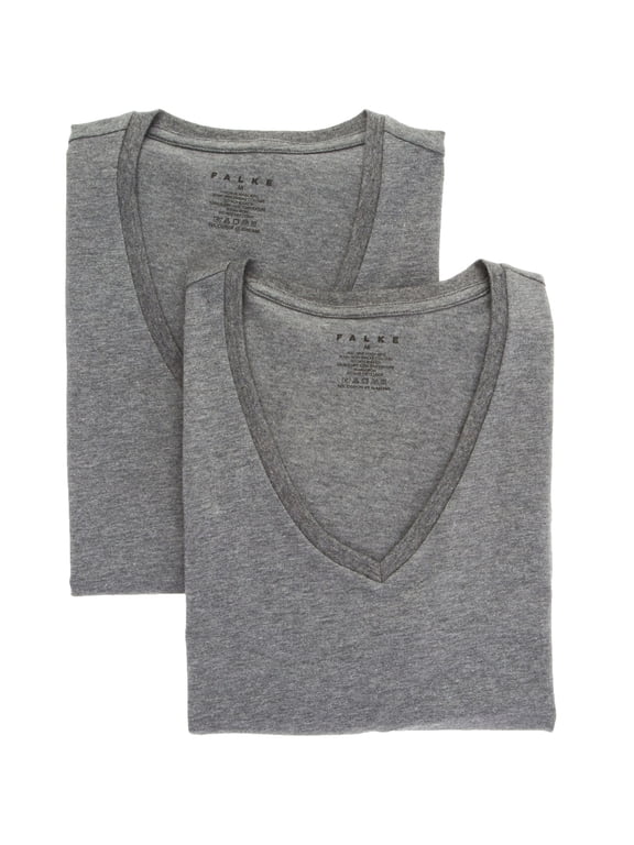 Men's Falke 68106 Daily Egyptian Cotton Deep V-Neck T-Shirt - 2 Pack (Grey Melange 3XL)