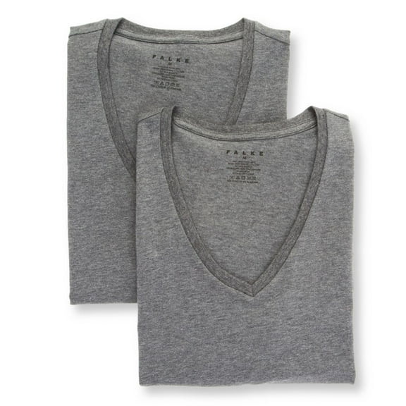 Men's Falke 68106 Daily Egyptian Cotton Deep V-Neck T-Shirt - 2 Pack (Grey Melange M)