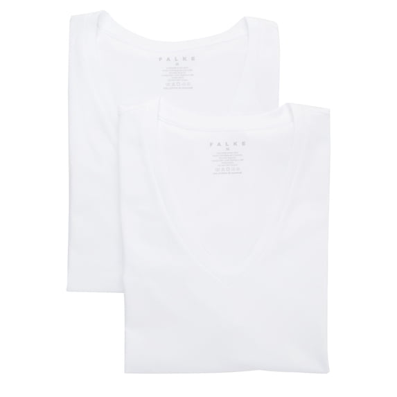 Men's Falke 68106 Daily Egyptian Cotton Deep V-Neck T-Shirt - 2 Pack (White M)