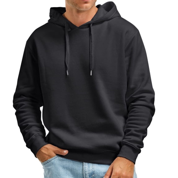 Men's Fall And Winter Casual Hoodies Solid Color Long Sleeve Drawstring No Pockets Fashion Comfortable Sweatshirt For Daily Wear,Black,S