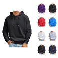 thumbnail image 1 of Men's Fall And Winter Casual Solid Color Hooded Sweater No Pockets Top Men Cotton Fleece Hooded Sweatshirt, 1 of 6