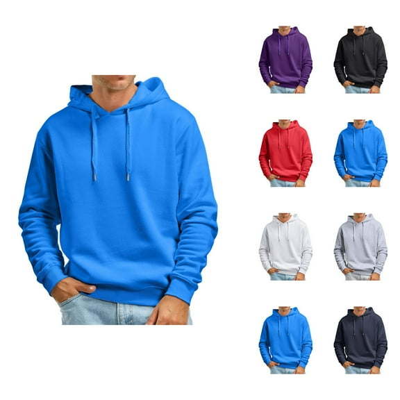 Men's Fall And Winter Casual Solid Color Hooded Sweater No Pockets Top Men Cotton Fleece Hooded Sweatshirt