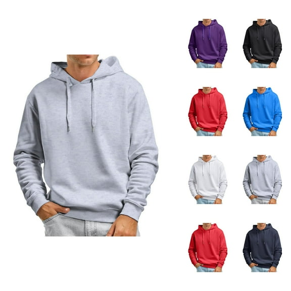 Men's Fall And Winter Casual Solid Color Hooded Sweater No Pockets Top Men Cotton Fleece Hooded Sweatshirt