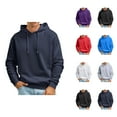 thumbnail image 1 of Men's Fall And Winter Casual Solid Color Hooded Sweater No Pockets Top Men Cotton Fleece Hooded Sweatshirt, 1 of 1