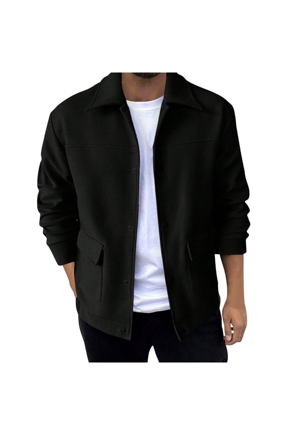 Men's Fall Casual Business Woolen Blend Jacket - Lightweight Lapel Windbreaker with Snap/Zip Closure, Multi-Pockets & Slim Flattering Fit