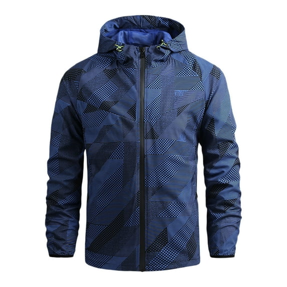 Men's Fall Casual Shrinkable Hooded Jacket Thin Outdoor Irregular Printed Windproof Coat Loose Outdoor Top Heavy Jacket