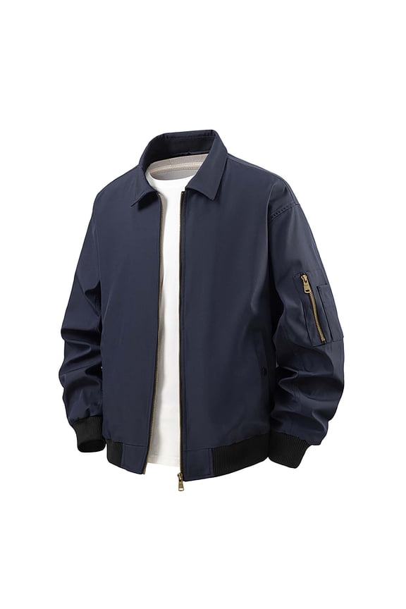 Men’s Fall Spring Casual Lightweight Zip-Up Bomber Windbreaker - Stand Collar Track Jacket with Zip Pockets & Rib-Knit Cuffs (Golf/Business/Outdoor)