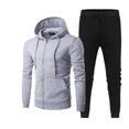 thumbnail image 1 of Men's Fall Winter 2 Piece Slim Fit Tracksuit Set, Full Zip Hoodie Sweatshirt & Drawstring Tapered Jogger Pants, Warm Athletic Workout Activewear Sweatsuit, 1 of 4