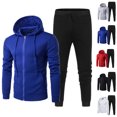 thumbnail image 1 of Men's Fall Winter 2 Piece Slim Fit Tracksuit Set, Full Zip Hoodie Sweatshirt & Drawstring Tapered Jogger Pants, Warm Athletic Workout Activewear Sweatsuit, 1 of 5