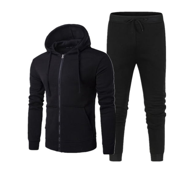 Men's Fall Winter 2 Piece Slim Fit Tracksuit Set, Full Zip Hoodie Sweatshirt & Drawstring Tapered Jogger Pants, Warm Athletic Workout Activewear Sweatsuit